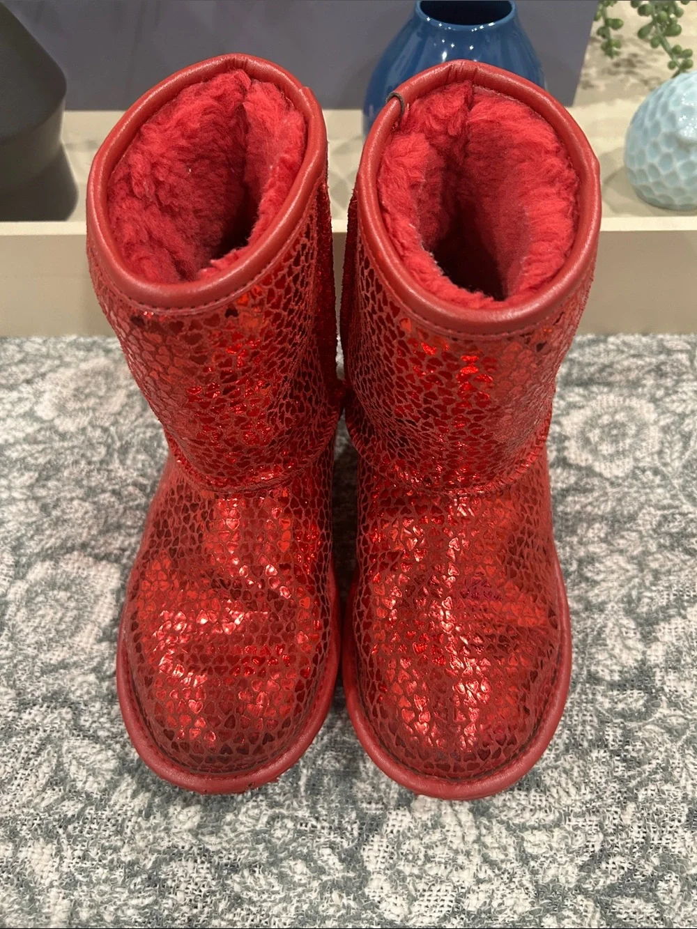 UGG Kids Red Glitter Cozy Booties